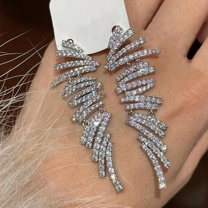 18K Gold Plated Copper Zircon Geometric Tassel Drop Earrings Elegant Light Luxury Jewelry