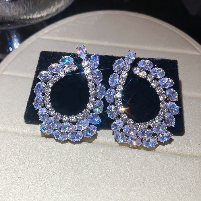 French Elegant Zircon Geometric Water Drop Copper Stud Earrings Light Luxury Jewelry