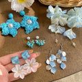 2026 Blue Floral Bow Tassel Copper Drop Earrings Summer Vacation Style Stud Earrings For Women view 1