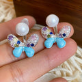Light Luxury Copper Butterfly Zircon Pearl Stud Earrings For Women Floral Versatile Jewelry view 1