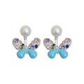 Light Luxury Copper Butterfly Zircon Pearl Stud Earrings For Women Floral Versatile Jewelry view 5