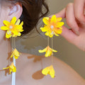 2026 New Yellow Fabric Flower Tassel Drop Earrings For Women Vacation Beach Statement Jewelry view 1