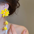 2026 New Yellow Fabric Flower Tassel Drop Earrings For Women Vacation Beach Statement Jewelry view 3