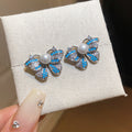 2026 Trendy Blue Butterfly Pearl Copper Stud Earrings For Women Elegant Spring Summer Jewelry view 4