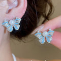 2026 Trendy Blue Butterfly Pearl Copper Stud Earrings For Women Elegant Spring Summer Jewelry view 1