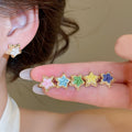 Dopamine Flower Alloy Stud Earrings With Silver Pins, Sweet Cute Versatile Fashion Jewelry view 2