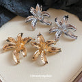 Vintage Alloy Metal Flower Drop Earrings With Silver Pins, Luxury Statement Floral Design view 1