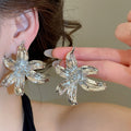 Vintage Alloy Metal Flower Drop Earrings With Silver Pins, Luxury Statement Floral Design view 4