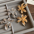 Vintage Alloy Metal Flower Drop Earrings With Silver Pins, Luxury Statement Floral Design view 3