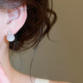 Round Cat's Eye Stone Stud Earrings With Silver Pins, Minimalist Modern Light Luxury Jewelry view 4