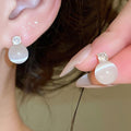 Round Cat's Eye Stone Stud Earrings With Silver Pins, Minimalist Modern Light Luxury Jewelry view 2