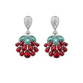 Sparkly Zircon Flower Drop Earrings With Copper Floral Pendant And Silver Tone Studs view 5