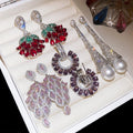 Sparkly Zircon Flower Drop Earrings With Copper Floral Pendant And Silver Tone Studs view 1