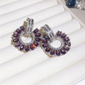 Sparkly Zircon Flower Drop Earrings With Copper Floral Pendant And Silver Tone Studs view 3