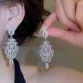 Sparkly Zircon Flower Drop Earrings With Copper Floral Pendant And Silver Tone Studs view 4