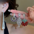Sparkly Zircon Flower Drop Earrings With Copper Floral Pendant And Silver Tone Studs view 2