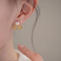 Playful 18K Gold Plated Copper Bow Stud Earrings With Zircon Pearl And Silver Pins view 4