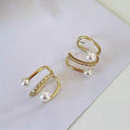 Sparkling Zircon Round Hollow Faux Pearl Clip-on Earrings Minimalist Geometric Ear Cuffs view 4