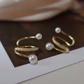 Sparkling Zircon Round Hollow Faux Pearl Clip-on Earrings Minimalist Geometric Ear Cuffs view 2