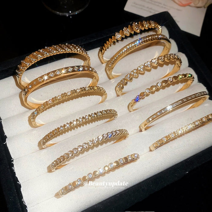 Light Luxury Alloy Zircon Heart Geometric Bangle For Women 2026 Fashion Hand Jewelry