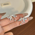 Elegant Rhinestone Crystal Flower Drop Studs Silver Needle Sweet Floral Alloy Statement Earrings view 2