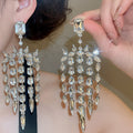 Light Luxury Copper Square Rhinestone Tassel Drop Earrings With Silver Posts view 3