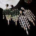 Light Luxury Copper Square Rhinestone Tassel Drop Earrings With Silver Posts view 4