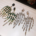 Light Luxury Copper Square Rhinestone Tassel Drop Earrings With Silver Posts view 2