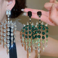 Light Luxury Copper Square Rhinestone Tassel Drop Earrings With Silver Posts view 1