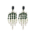 Light Luxury Copper Square Rhinestone Tassel Drop Earrings With Silver Posts view 5