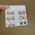 2026 New Light Luxury Faux Pearl Geometric Round Stud Earrings Jewelry Set For Women view 3