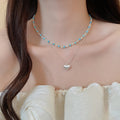 French Vintage Turquoise Stone Beaded Heart Necklace For Women Old Money Light Luxury Collar view 3