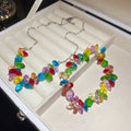 Dopamine Rainbow Faux Crystal Beaded Necklace Bracelet Jewelry Set Sweet Vacation Style view 4