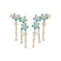 Light Luxury Copper Zircon Flower Tassel Drop Earrings With Silver Pins For Women view 5