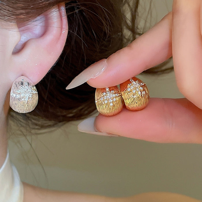 18K Gold Plated Copper Zircon Flower Stud Earrings With Silver Posts For Women Minimalist Style