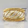 Old Money Style Hollow Metal Zircon Ring With Twisted Rope Edge, Wax Set Statement Jewelry view 4