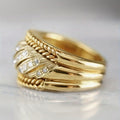 Old Money Style Hollow Metal Zircon Ring With Twisted Rope Edge, Wax Set Statement Jewelry view 3