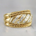 Old Money Style Hollow Metal Zircon Ring With Twisted Rope Edge, Wax Set Statement Jewelry view 1