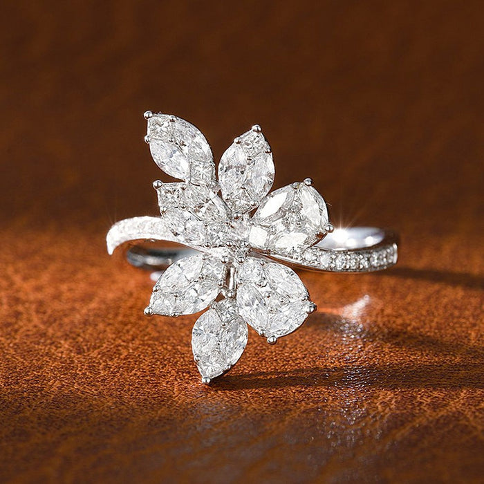 Irregular Flower Women's Ring, Elegant Snow Ice Flower Statement Jewelry For