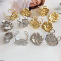 European American Style Vintage Flower Iron Open Bracelet And Ring Jewelry Set For Women view 4