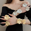 European American Style Vintage Flower Iron Open Bracelet And Ring Jewelry Set For Women view 1