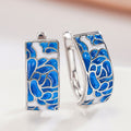 Blue And White Porcelain Lotus Ear Cuffs For Women, Vintage Chinese Style Painted Oil Jewelry Earrings view 5