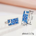 Blue And White Porcelain Lotus Ear Cuffs For Women, Vintage Chinese Style Painted Oil Jewelry Earrings view 4