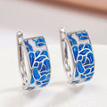 Blue And White Porcelain Lotus Ear Cuffs For Women, Vintage Chinese Style Painted Oil Jewelry Earrings view 3