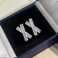 Light Luxury Cross Stud Earrings With X Trapezoid Square Zircon Bow Elegant Classic Jewelry view 5