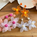 French Sweet Mesh Flower Stud Earrings With Silver Posts, Bohemian Resort Raffia Floral Design view 2