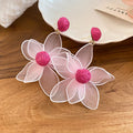French Sweet Mesh Flower Stud Earrings With Silver Posts, Bohemian Resort Raffia Floral Design view 4