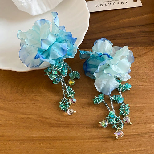 Bohemian Fabric Flower Stud Earrings For Women Beach Vacation Floral Resort Style Jewelry