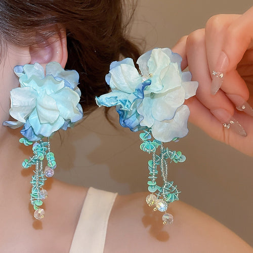 Bohemian Fabric Flower Stud Earrings For Women Beach Vacation Floral Resort Style Jewelry
