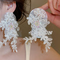 French Lace Flower Tassel Drop Earrings Sweet Fairy Floral Stud Style For Girls view 1